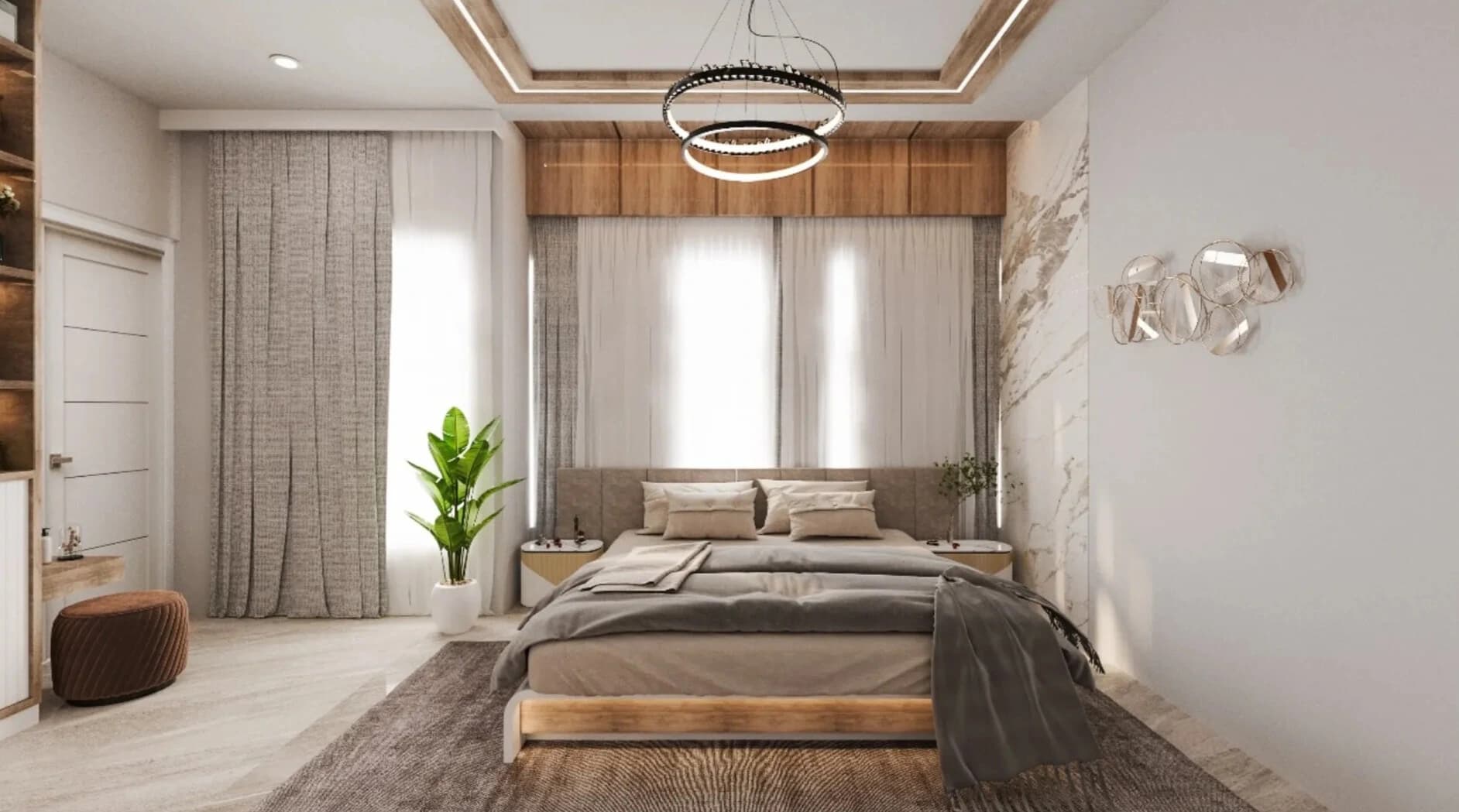 Premium package interior with elegant staircase and seating area