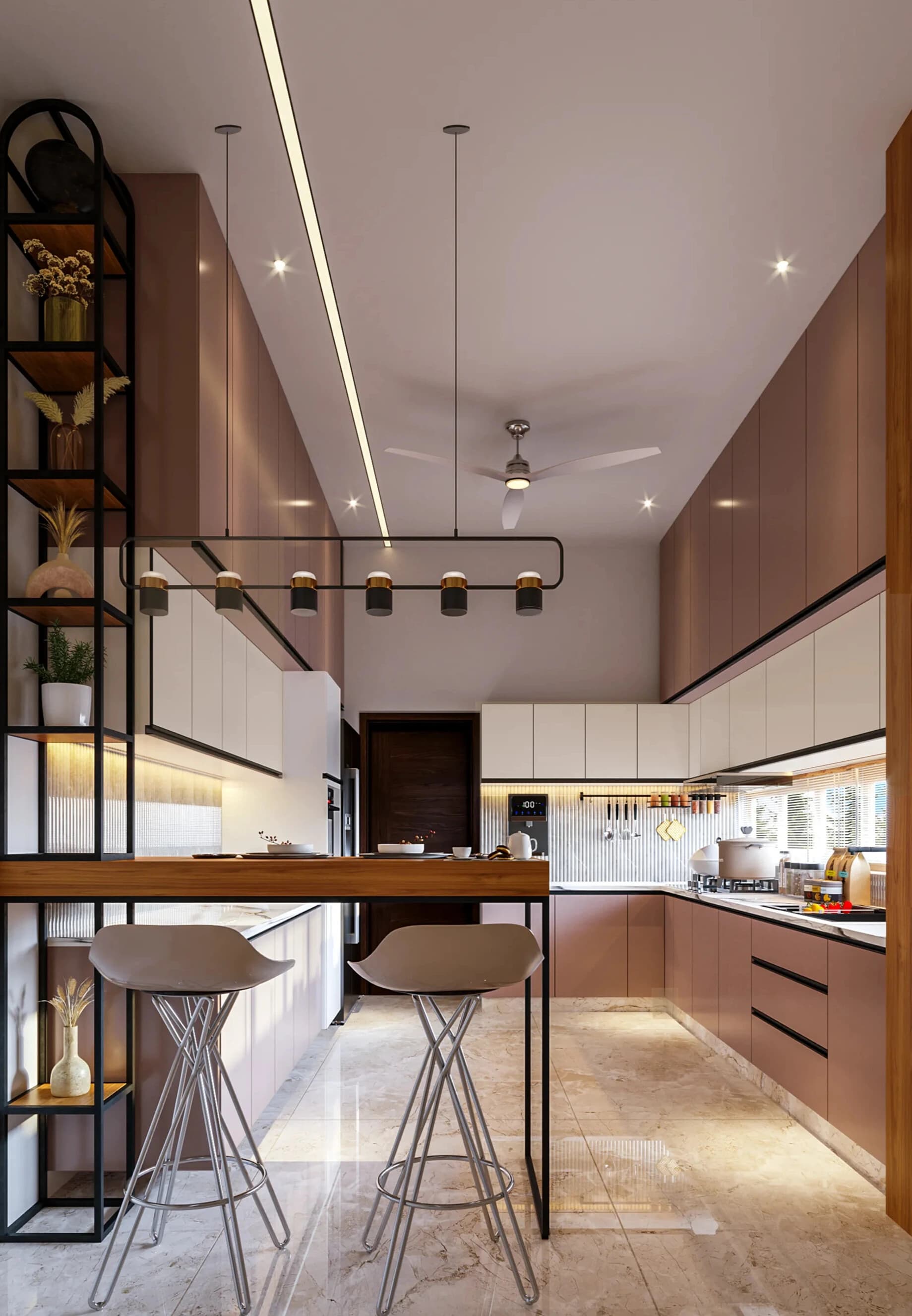 Signature package living room with leather sofa and modern decor